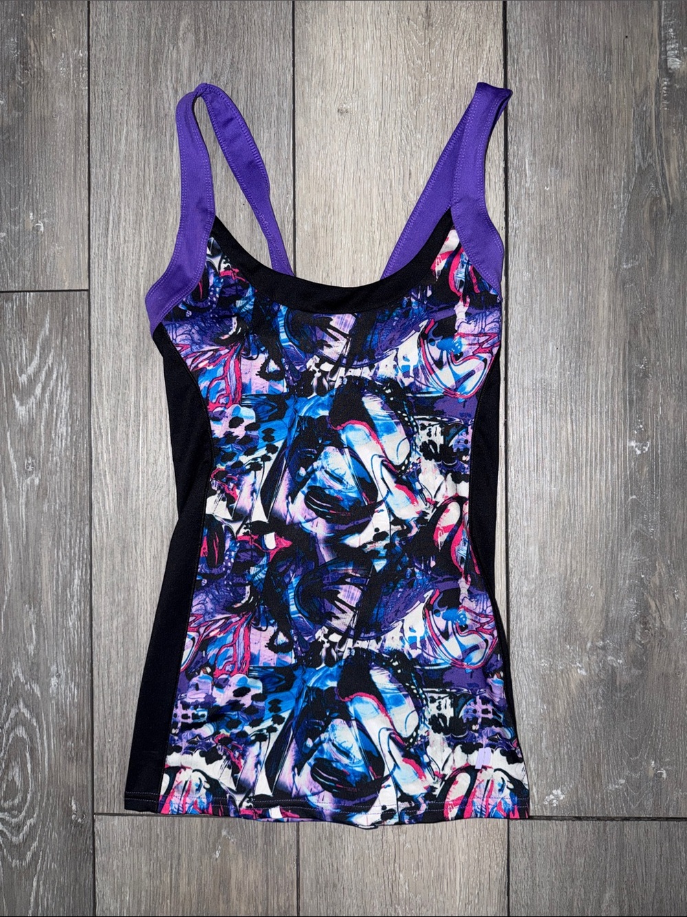 Prince Women's Multicolor Abstract Print Tank Top with Purple Straps Medium